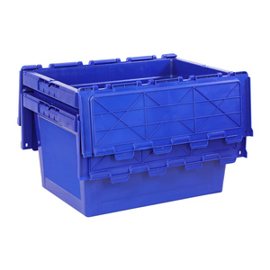 Venta CALIENTE de fábrica Heavy Duty Logistic Stack and Nest Cajas móviles de almacenamiento de plástico Caja de mano de rotación Contenedor de tapa adjunto