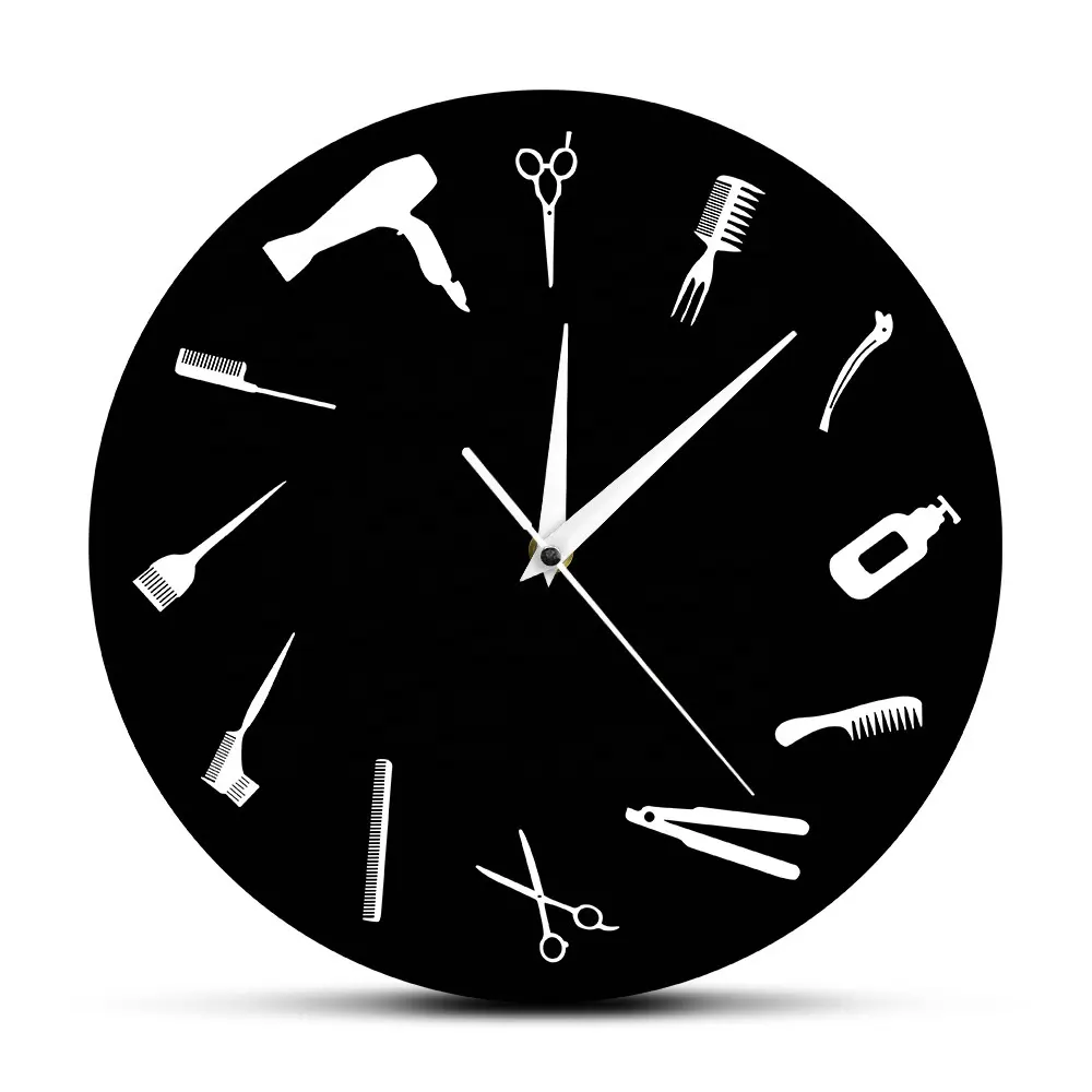 Tiktok Hot Crafts orologio da parete con elementi da barbiere Modern Creative Beauty Hair Salon orologi orologio per la casa Barbershop Decor