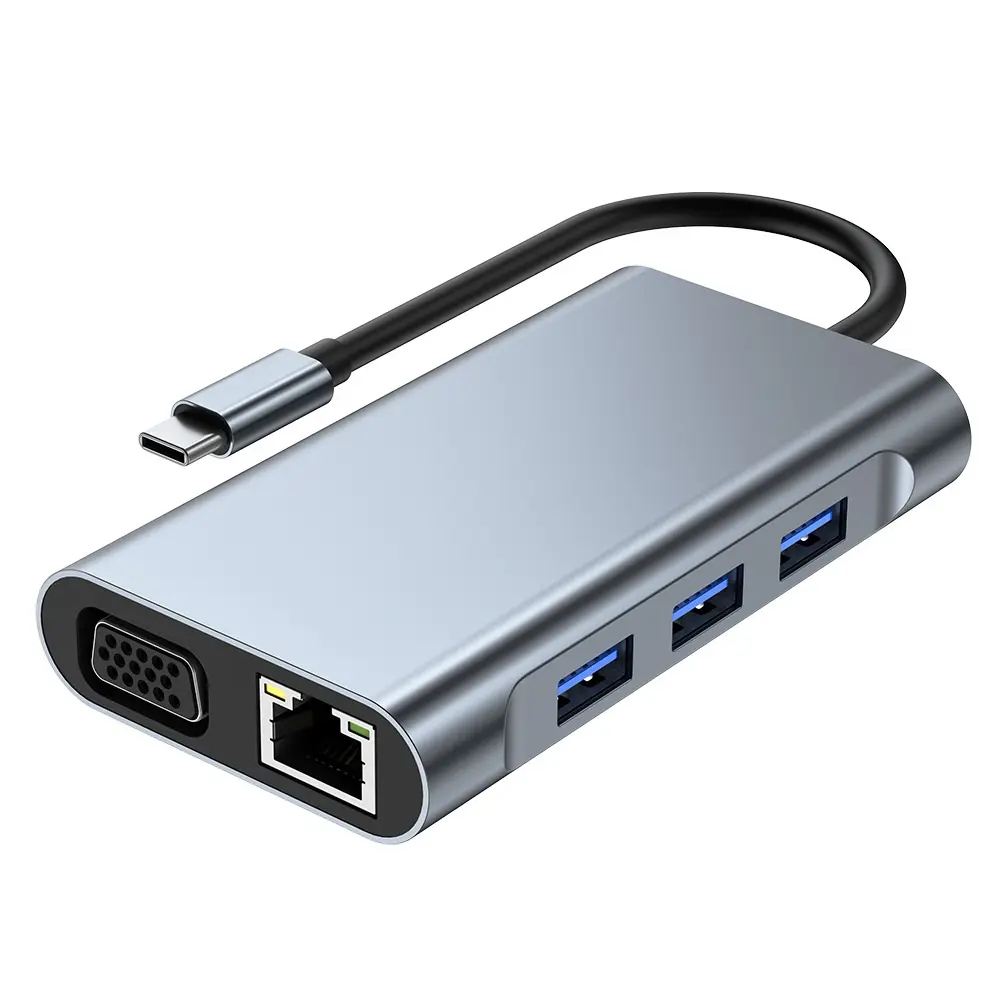 USB Hub 7 IN 1 3.0 tip C 4K HDMI uyumlu VGA adaptörü RJ45 Lan Ethernet SD TF PD dönüştürücü Macbook için.