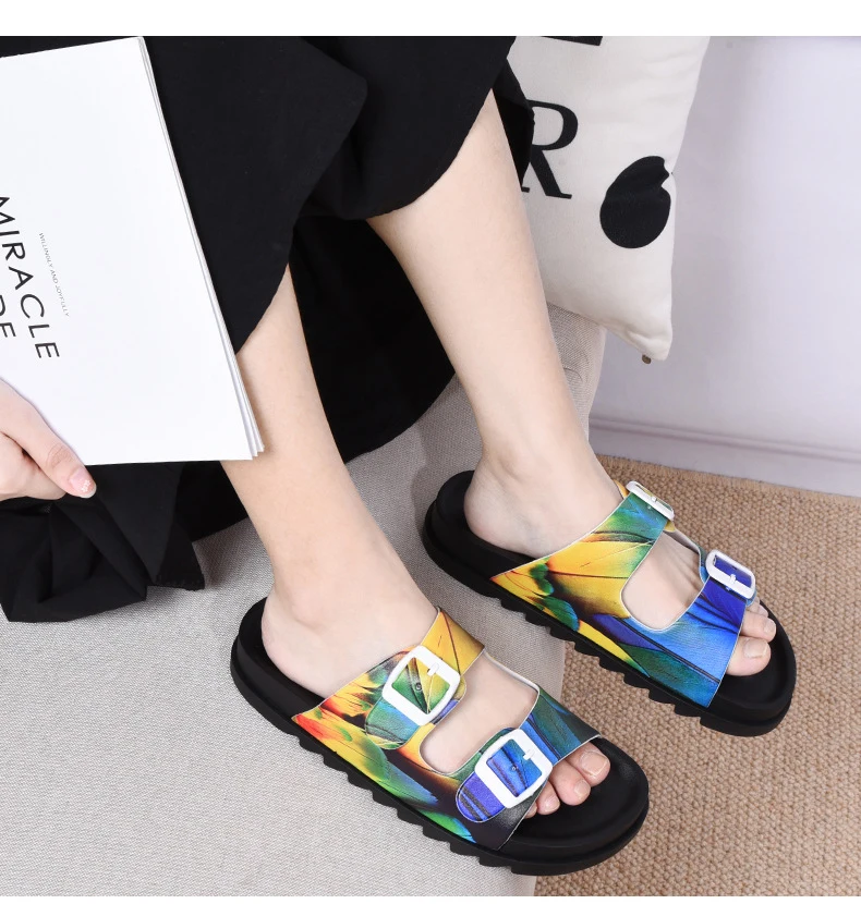 Women Fashion Foam Sole Sandals Custom Design Stripe Sole Flat Shoes Cheap Slippers
