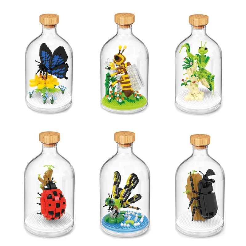 Nuevos modelos de juguetes de animales insectos con Mini botellas juguetes educativos de vidrio Micro bloques de construcción para niños