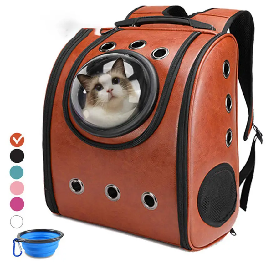 Portable Cat Backpack Durable Carrier Bags Travel Soft Capsule Bag Leather Double Shoulder Bags For Pet Cats Packaging Carrier