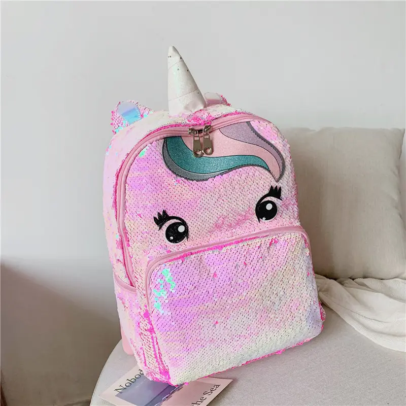 2023 new cute kids book bag zaino con paillettes unicorno per ragazze