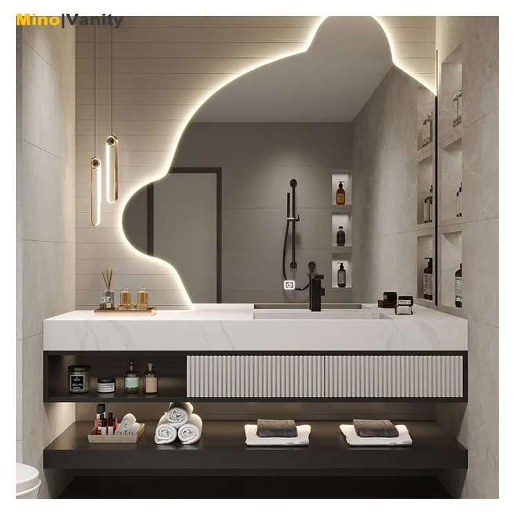 새로운 현대 미니멀리스트 귀여운 곰 거울 욕실 캐비닛 세면기 욕실 캐비닛