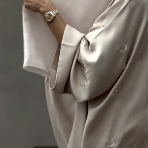 2024 Vestido Muçulmano Personalizado Abaya Modest Set Primavera Cetim Longo Bordado Luxuoso De Seda Muçulmano Mulheres Dubai Abaya