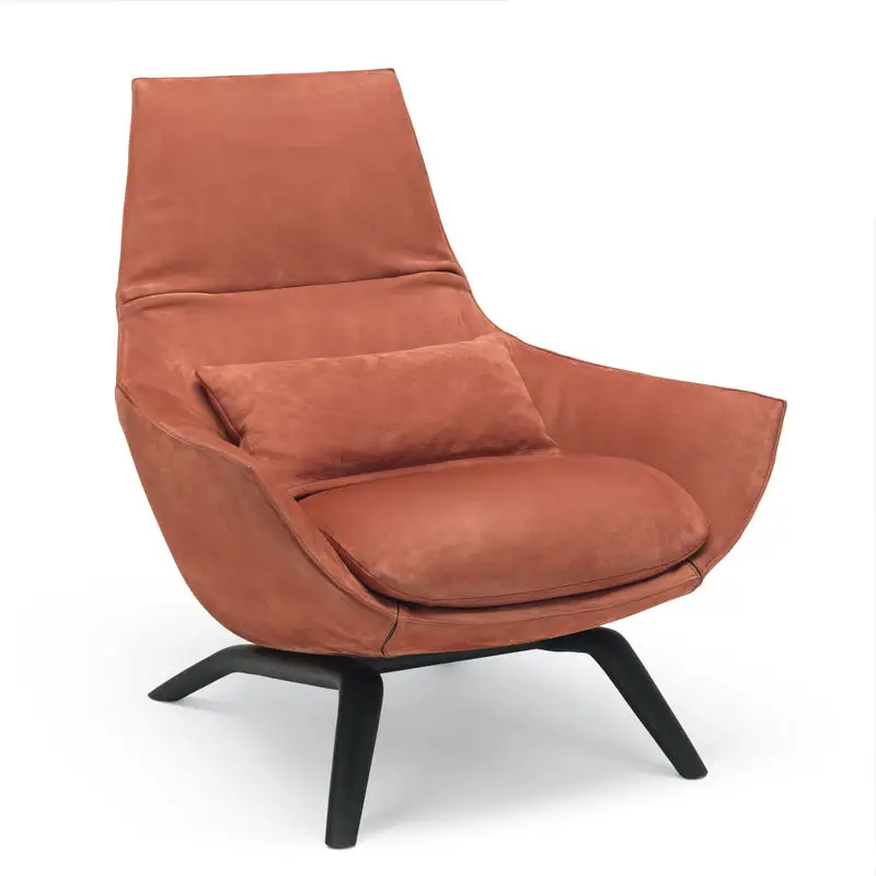 Haut de gamme italien Simple Vintage Design velours cuir unique en bois massif loisirs café salon fauteuil Accent canapé chaise