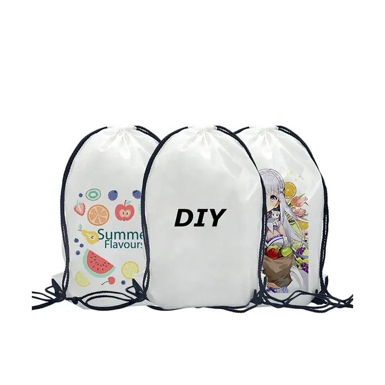 Huahao mochila esportiva dobrável de poliéster com cordão para viagem tamanho 210d, sacola de compras para crianças, sacola para guardar roupas