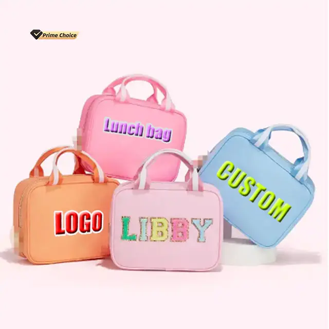 custom Nylon Portable Personalized letter patches Chenille Patches Girls School Insulated Cooler tote kids lunch bags for kids