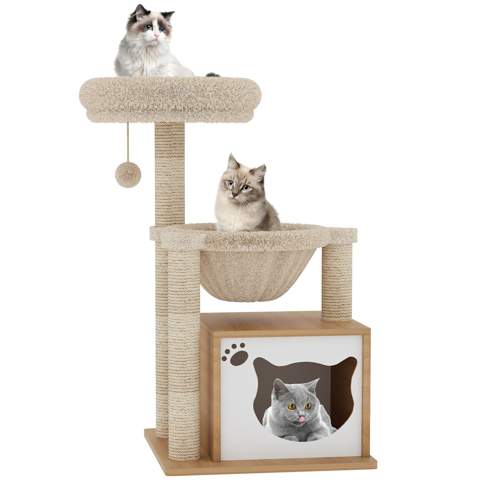 Modern Indoor Tall Climbing Play Tower for Cats 87CM with Ball Cat Cave Condo Multi-Level Cat Tree Scratching Posts