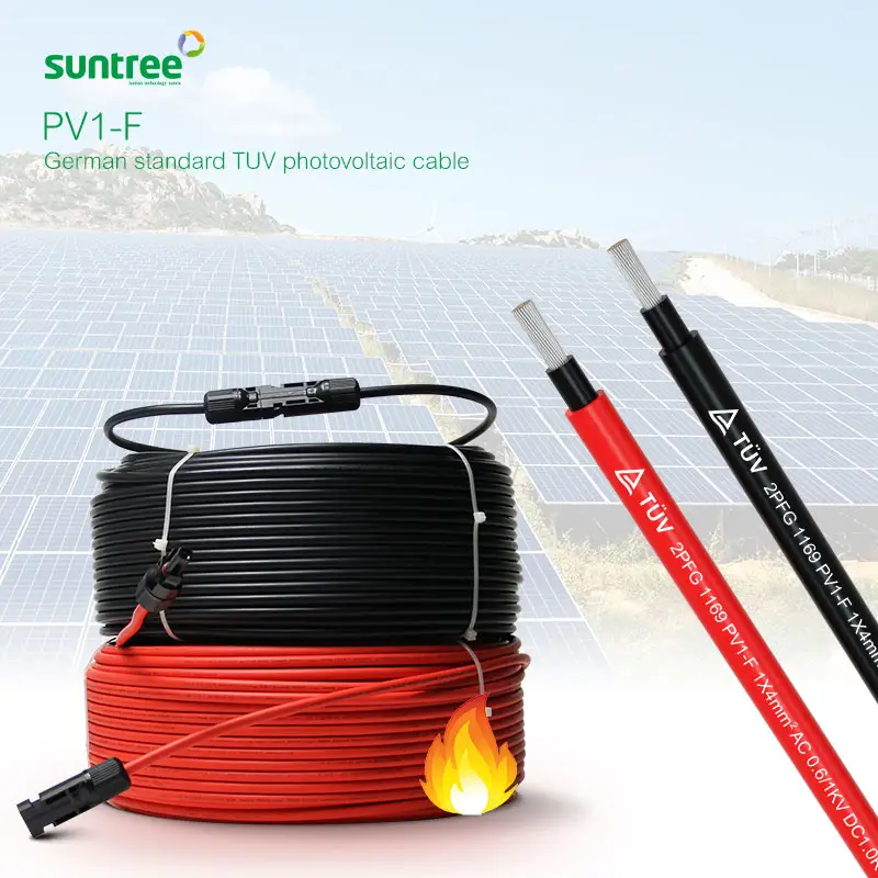 Os cabos do sistema solar DC adotam o condutor macio de cobre estanhado tipo 5 2Pfg1169, que é utilizado na indústria de energia solar