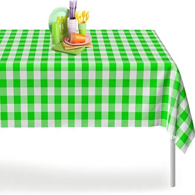 Manteles desechables de plástico Biodegradable para fiesta, manteles de mesa a cuadros blancos y verdes a prueba de agua
