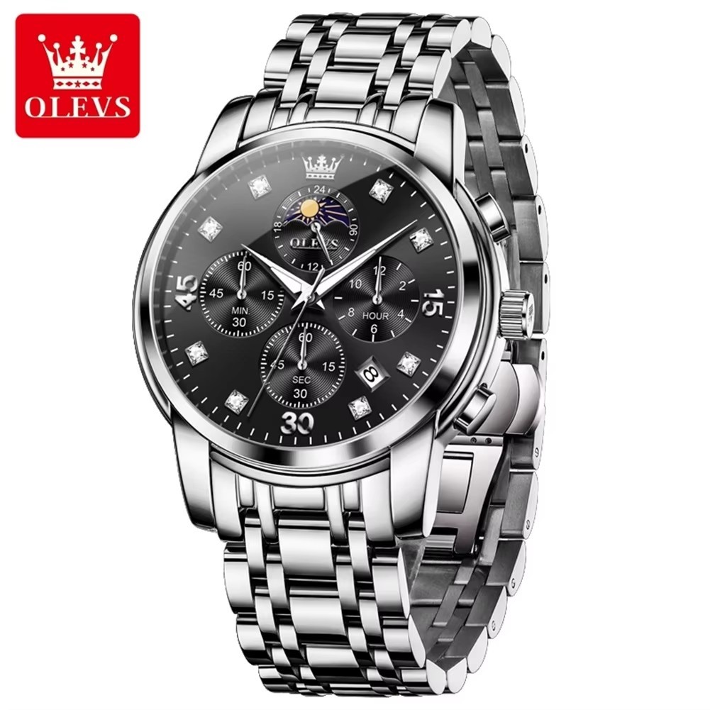 2 balck dial silver strap