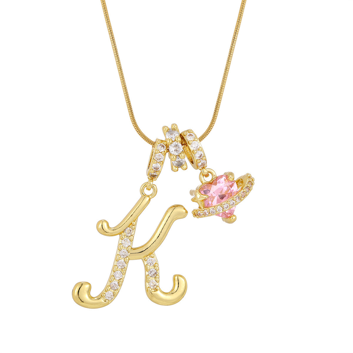 Gold k pendant-snake bone chain