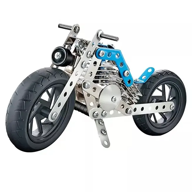 Bloques de construcción de Metal para niños, 162 piezas, rompecabezas 3d, Diy, montar, motocicleta, serie, bloques de construcción, Juguetes