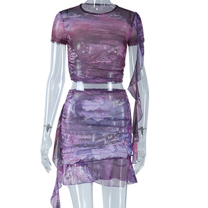 Rok ketat wanita, setelan dua potong busana, rok pendek wanita, rok ketat, motif kain kasa, rok <span class=keywords><strong>Flounder</strong></span>, blus pendek - Product Image 6