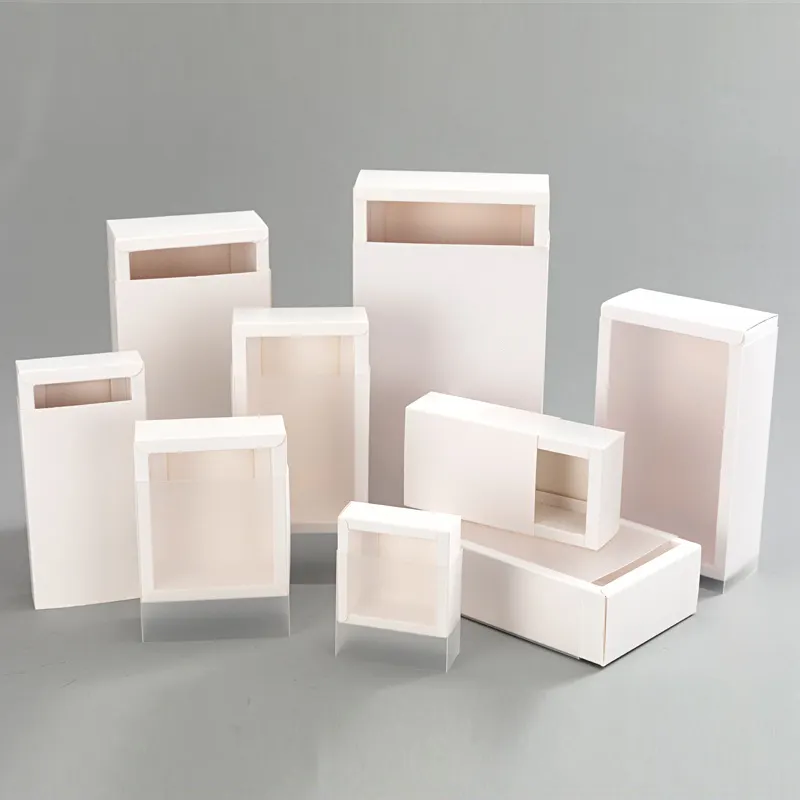 Packing Box Transparent PVC Window White Cardboard Display Gift Box Party Wedding Jewelry Chocolate Cookie Candy Cake Box