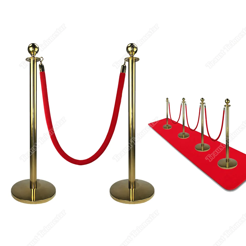 Traust traffic crowd control walkway black gold queue bollard red carpet velvet rope poles stands post barrier stanchion