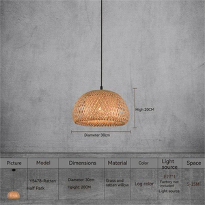 爆発的な新製品北欧レトロライトバムブーアート職人技ラットタンシーリングランプ - Product Image 4