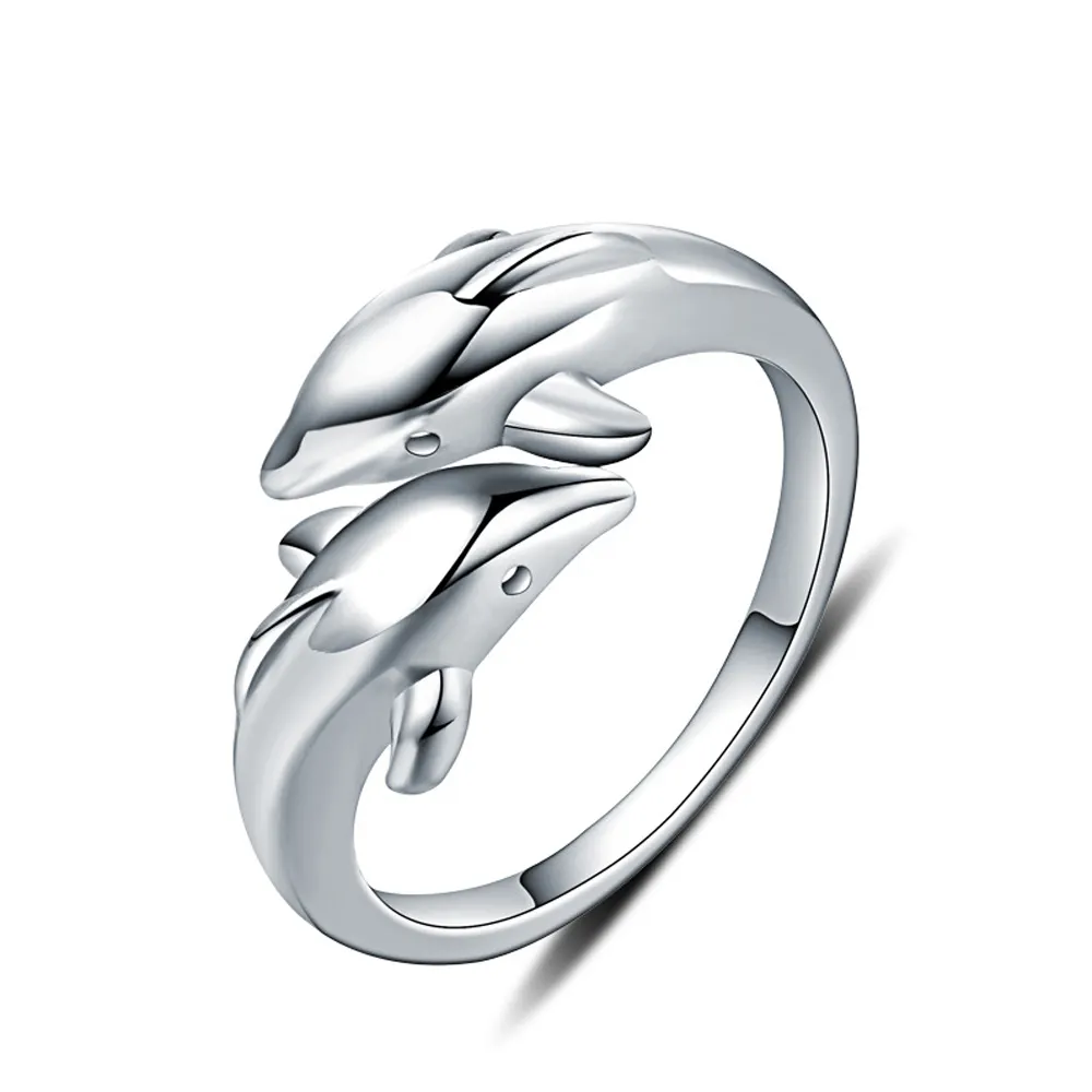 Joyería Fina 100% plata fina 925 delfín S925 anillo de plata