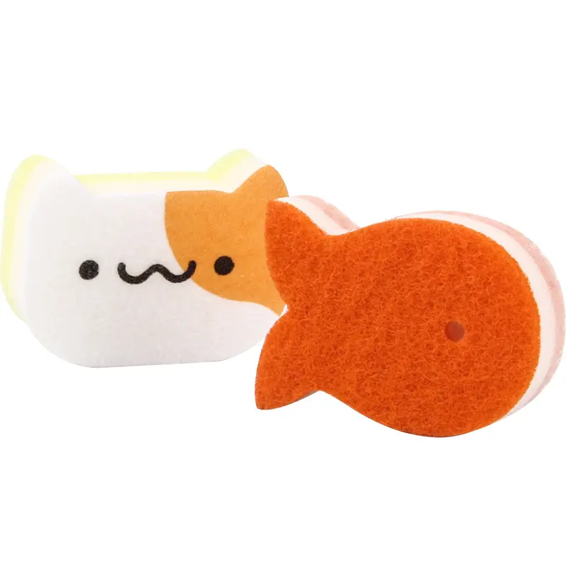 कार्टून बिल्ली मछली कॉम्बो प्रिंट रसोई सफाई डिशवॉशिंग बहुक्रियाशील गैर-खरोंच तार डिशटट तौलिया