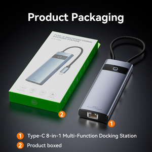 Jasoz 8合1 USB C集线器坞站，带指示灯类型-C集线器多端口适配器扩展PD100W usb2.0 usb3.0 - Product Image 5