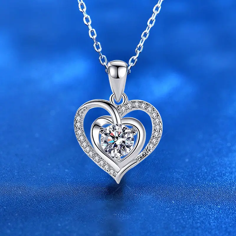 Mozanit kalp şekli kolye özel elmas gümüş kolye Dainty hediye kolye kolye kadınlar için