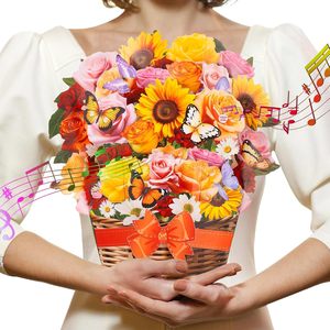 Carta Pop-up fiore luce e musica Bouquet fiore fiore fiore In magazzino locale In Stock 3D biglietto di auguri regalo con busta - Product Image 2
