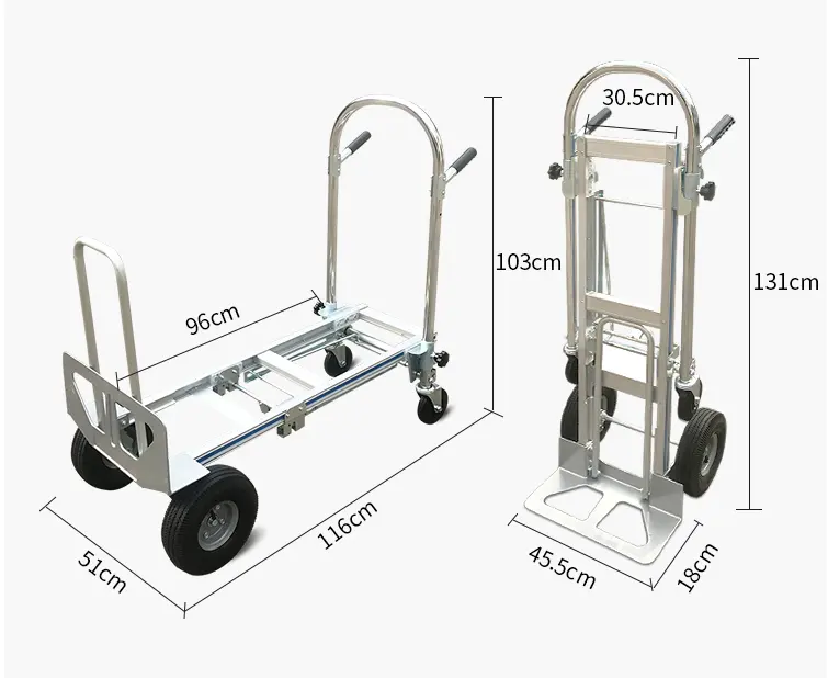 Carretilla de mano plegable de aluminio 3 en 1, multifuncional, dos en uno