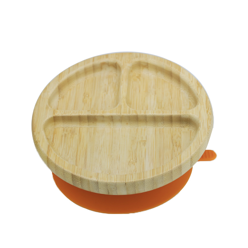 Assiette ronde à ventouse en bambou M-537#Orange douce