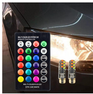 T10 W5w RGB <strong>LED</strong> 12SMD COB Multi-color Width Indicator Light with Remote Control Wedge Reading Light Flashing/flickering