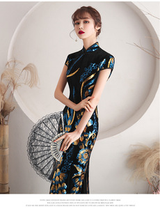 Spring and Summer New Retro Style High Slit Long Cheongsam Stand-up Collar Short-sleeved Temperament Improved Cheongsam - Product Image 4