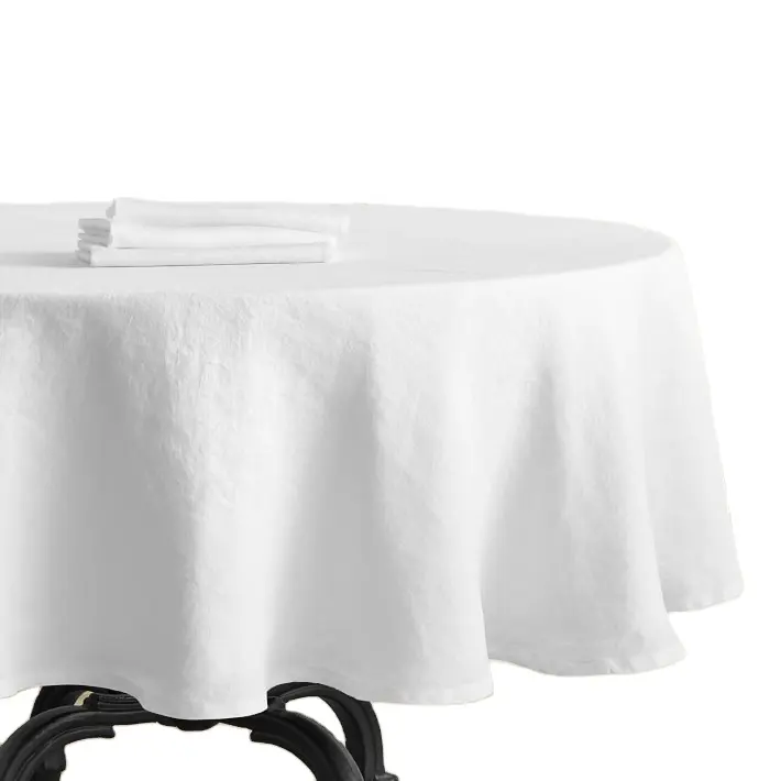 100% lino blanco de plata elástico 72 "90 pulgadas 132" paño de mesa redonda para la venta