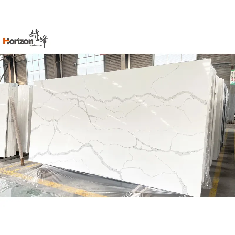 2024 Horizon 18-30 mm weiße Quarz-Steinplatte 1600*2700mm künstlicher Quarzstein schwarzer Marmor-Blick künstlicher Quarzstein