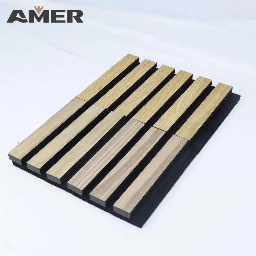 Amer Eco-friendly Fireproof Factory Price Sound Absorbing Sound Proof Wood Slat Wall Painéis acústicos