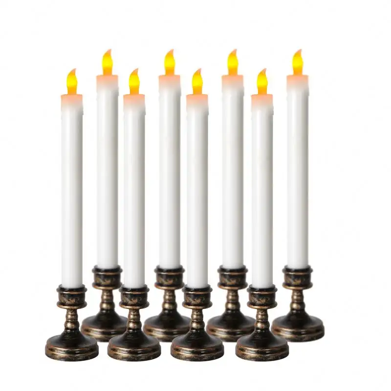 Décorations de mariage de Noël à la maison bougies coniques sans flamme de type poussoir avec base minuterie 2AAA bougies de dîner à piles