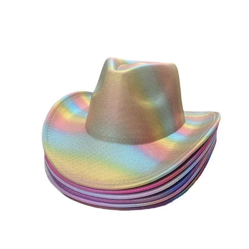 Nouveau Western arc-en-ciel Cowboy casquette Halloween carnaval Cowgirl fête casquette Fluorescent Cowboy Fedora chapeau pour femmes hommes