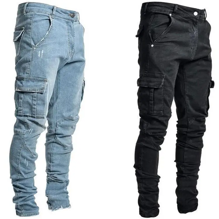 Jeans strappati da uomo alla moda pantaloni Skinny elasticizzati con tasca pantaloni Jogger in Denim Slim elasticizzati Casual da uomo