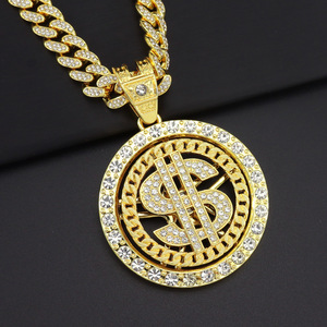 JOYFFO 18K Gold Plated Alloy Necklace <strong>Chain</strong> with Dollar Sign Punk Style Hip Hop Pendant for Men for Parties - Product Image 1