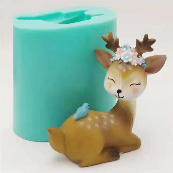 R035 Sika Deer Silicone Mold For Cake Candle Decoration Handmade 3D Animal Chocolate Figures Polymer Clay Silicone mold