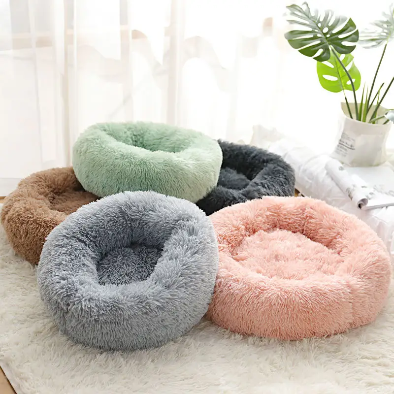 Tempat tidur anjing peliharaan, nyaman penjepit donat bulat Ultra lembut dapat dicuci anjing dan kucing bantal tempat tidur Sofa hangat musim dingin