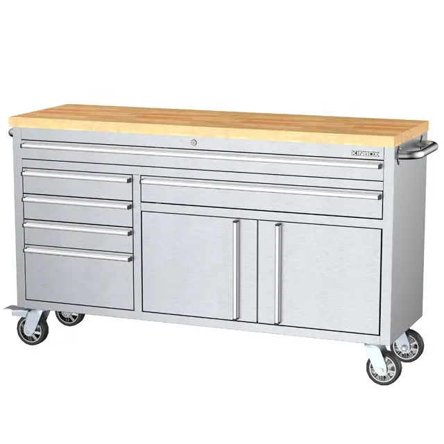 Ningbo Kinbox 60 In. Workshop Cabinet with Wood Top Tool Cart Workbench for Garage