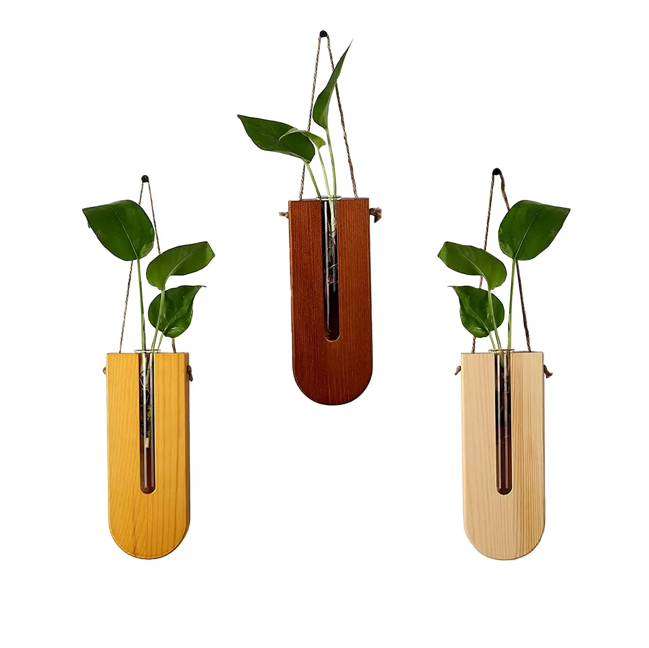 Indoor Wall Wood Vase Planter, Bohemia Flower Propagation Station, Wooden Hanging Planter for Living Room