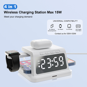 เครื่องชาร์จไร้สาย4 in 1แบบพกพานาฬิกาปลุกดิจิตอลสูงสุด15W เครื่องชาร์จไร้สายสำหรับชุดแอปเปิ้ลไร้สาย - Product Image 2