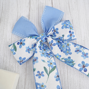 2.5 Inch Custom <strong>Printed</strong> Myosotis 63mm Burlap Summer Pattern White and <strong>Blue</strong> Wired Edge <strong>Ribbon</strong> Floral for Wreath Bow Gift Wrapping - Product Image 5