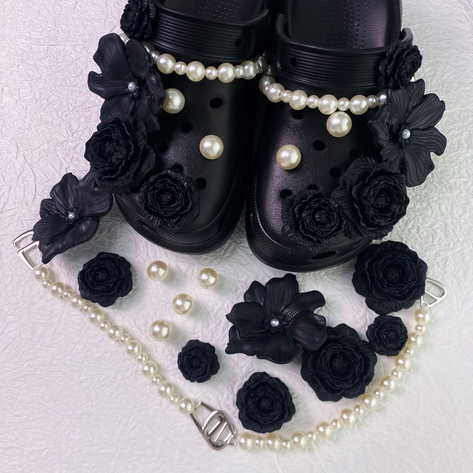 Bouquet - Chaîne perle noire - Boucle 14 pièces sans chaussures