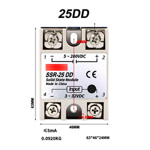 SYチップソリッドステートリレーSSR-25DD単相DC制御AC入力4 ~ 32vdc出力5 ~ 120vdc定格電流25aゼロ交差 - Product Image 1