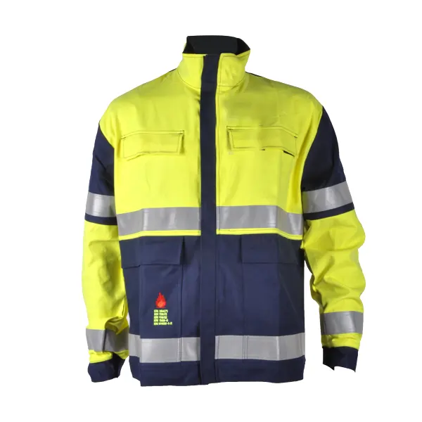 Hi Vis เสื้อแจ็กเก็ตป้องกันไฟฟ้าสถิตย์,แจ็กเก็ตป้องกันไฟฟ้าสถิตทนทานต่อการเกิดไฟไหม้กันน้ำสีเหลืองกันไฟมีสารหน่วงไฟสำหรับฤดูหนาว