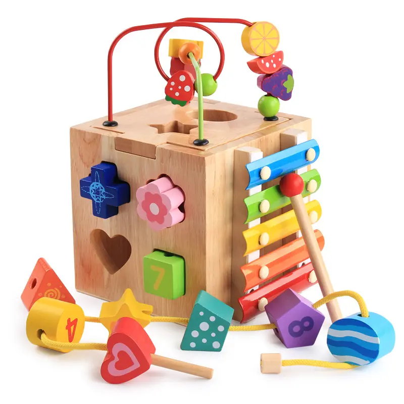 Madeira Xilofone Instruments Toy Activity Cube Bead Maze Brinquedos para crianças do bebê