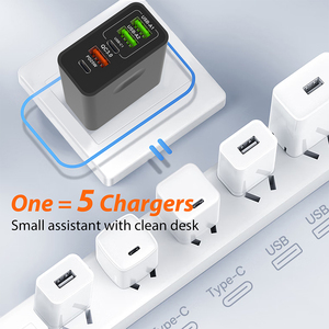 Wholesale 65W <strong>3</strong>.1A US EU <strong>5</strong> Port USB Type C Fast Phone Multifunction <strong>Charger</strong> Charging Adapter - Product Image 2