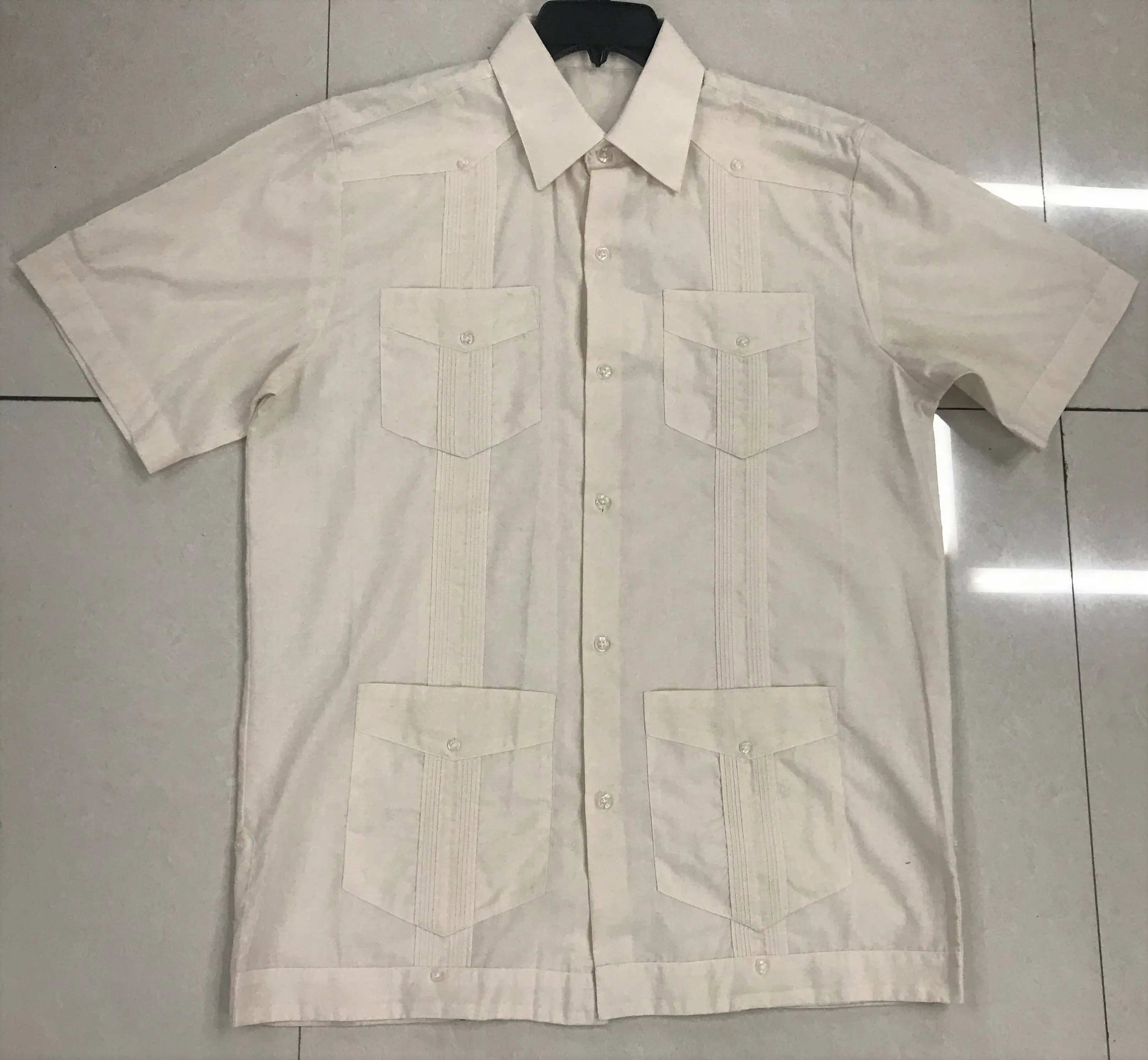 YIWU FACTORY MENS FESTE FARBE BENUTZER DEFINIERTE POPLINE FASHION LEINEN LOOK SHORT SLEEVE GUAYABERA SHIRTS